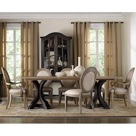 Rectangle Pedestal Dining Table Set with Oval Back Chairs